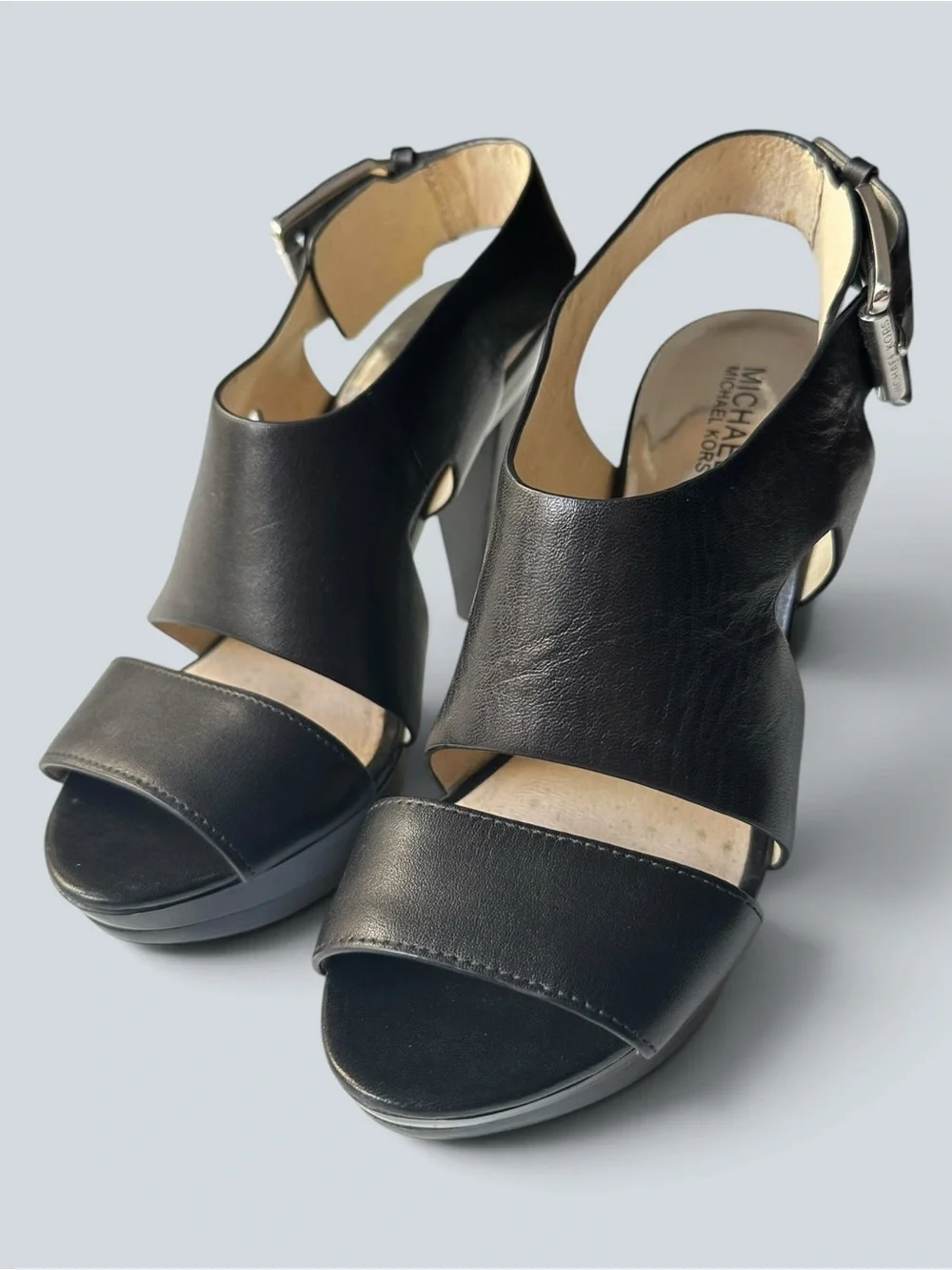 Michael Kors Black Leather Platform High Heel Sandals